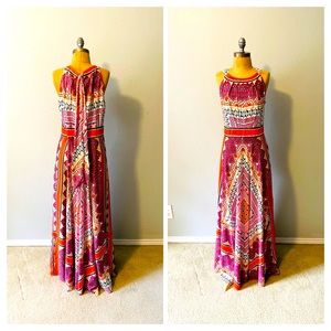 Chicos Boho Lined Maxi Dress With Back Tie